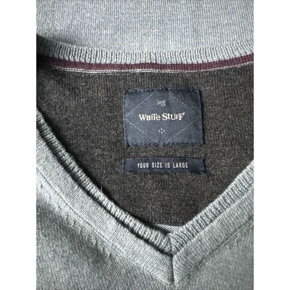 White Stuff Mens Blue V-Neck Cotton Wool Pullover Jumper Size Large Long Sleeve - Picture 4 of 5